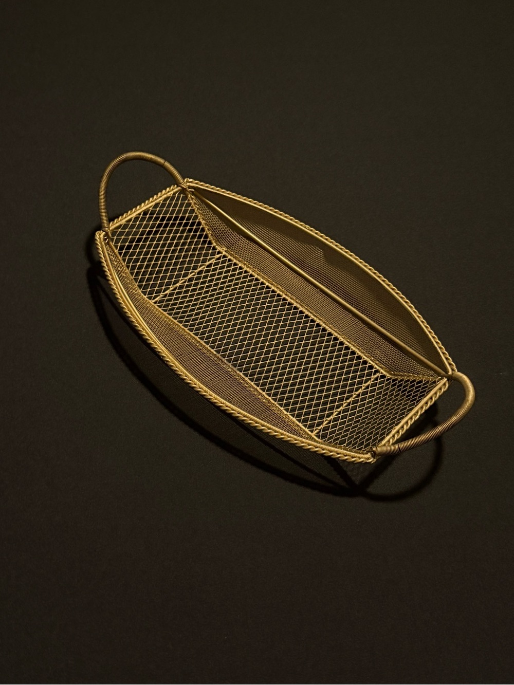 Gold Mesh Decorative Serving Tray with handles, woven metal